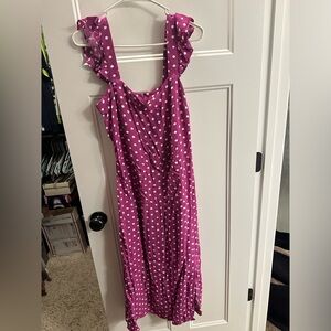 Loft magenta polka dot midi sweat heart dress XS NWT